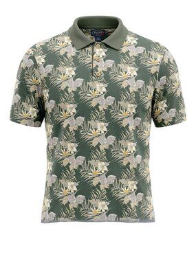 Repp Ltd Mens Green Floral Print Polo Shirt Size 2XT Tall
